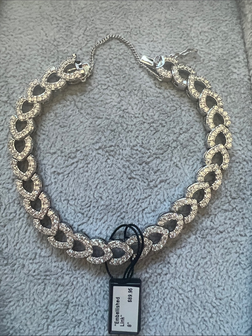 Embellished Silver Link Bracelet - Sparkling Cuban Chain
